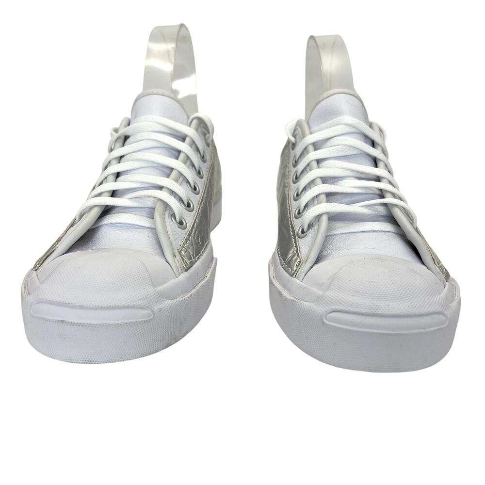 Converse X Jack Purcell Vintage RARE White Leather Croc Embossed Silver Sneakers - Picture 2 of 9